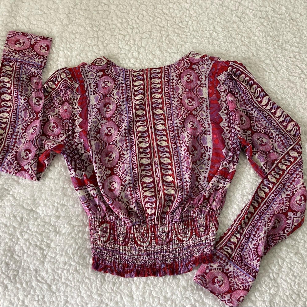 Free People paisley, pink, red & white dressy top, 100% rayon, size extra small - Picture 5 of 5
